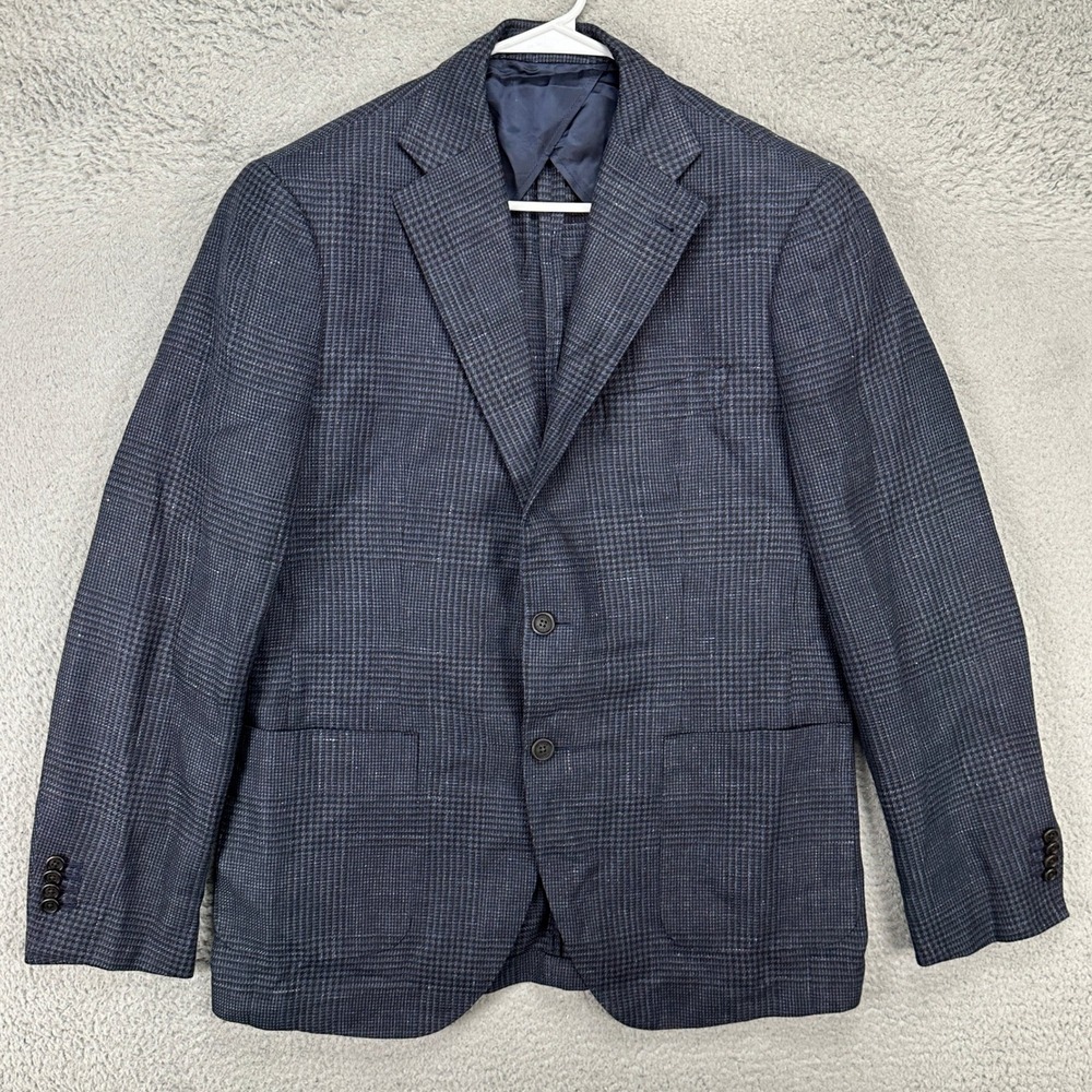 Proper‎ Cloth Linen Wool Blazer Sport Coat Mens 40R Navy Houndstooth Classic NEW